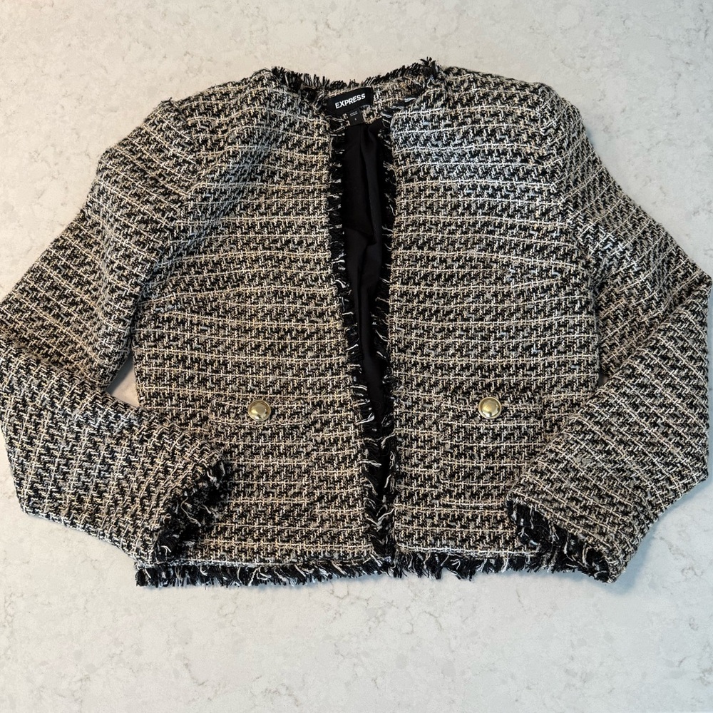 Express Classic Black and White Tweed Blazer